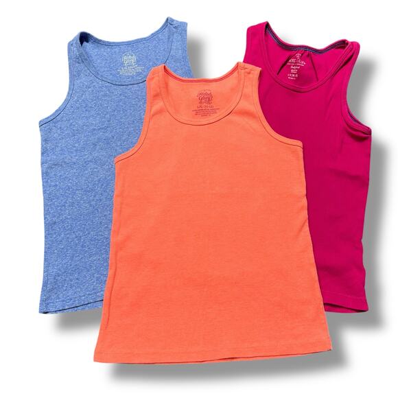 Faded Glory Other - Set of 3 Girls Tank Tops Sleeveless Ribbed Blue Pink Orange Large 10 12